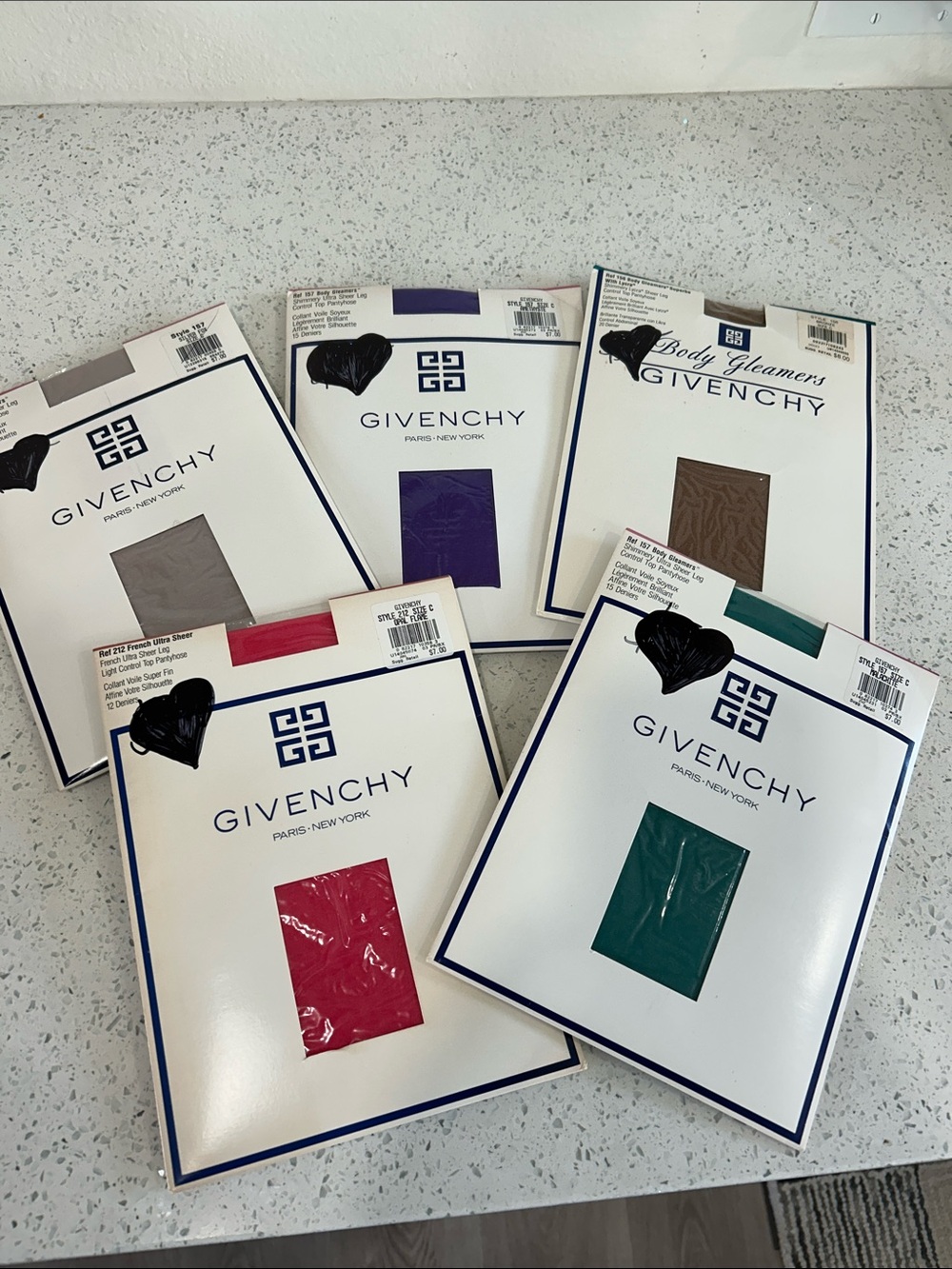 Lot of 5 90’s Givenchy body gleamers and sheer colored pantyhose Sz C